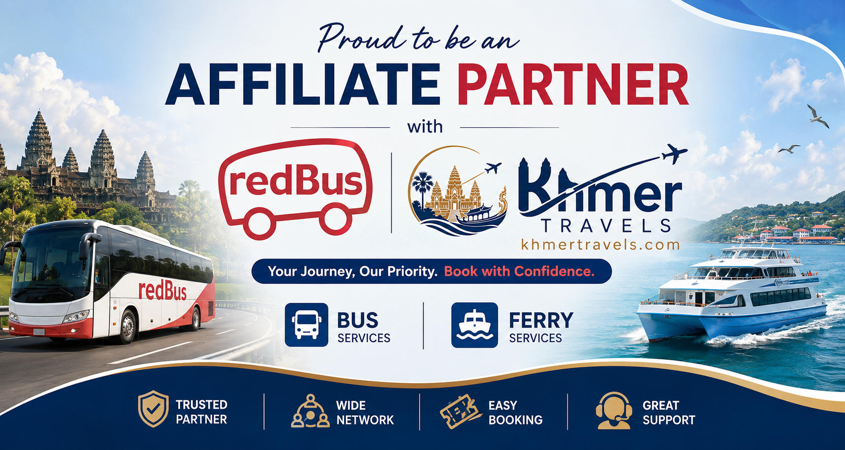 Khmer Travels affiliate partner with redBus for bus and ferry services